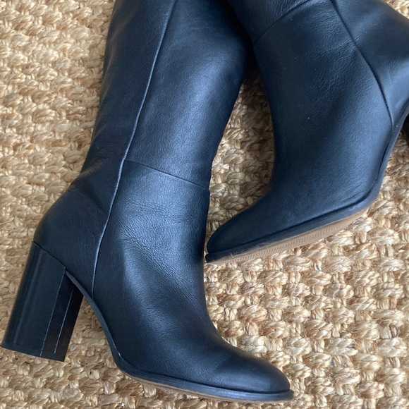 by Anthropologie Tall Black Leather Block Heel Boots. Size 7 - Picture 2 of 12